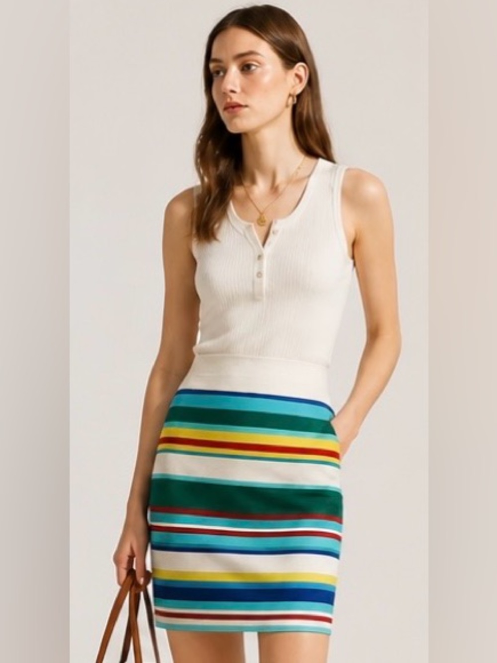 TALBOTS Skirt A Line Colorful Primary Colors Striped Career Petite Green Blue 6